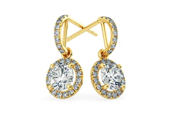 Bijou Round Brilliant Diamond Drop Earrings in 18K Yellow Gold with Butterfly Backs