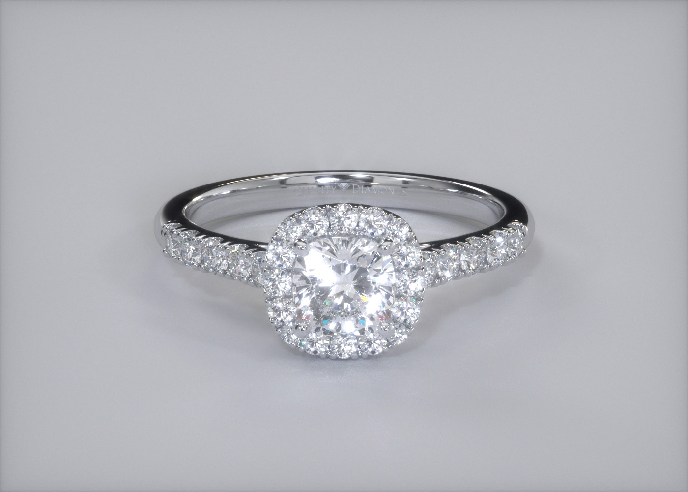 One Carat Lab Grown Cushion Halo Diamond Ring in Platinum 950 360 image