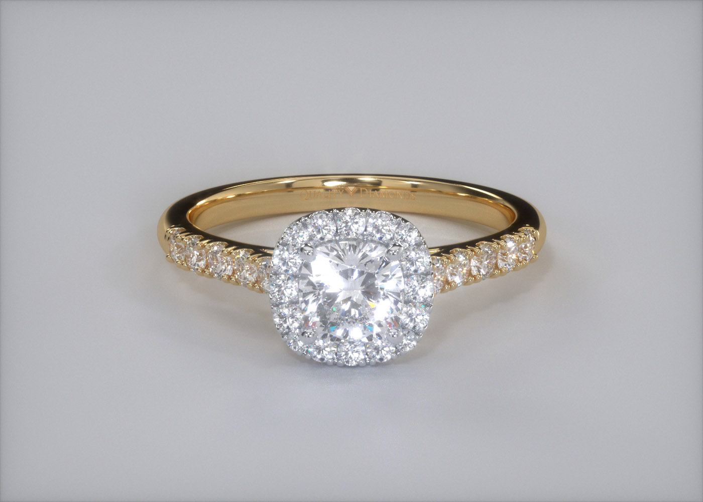 Half Carat Cushion Halo Diamond Ring in 18K Yellow Gold 360 image