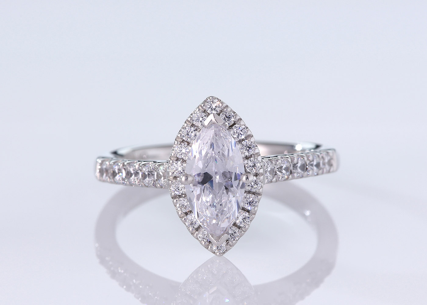 Two Carat Halo Marquise Diamond Ring in 18K White Gold 360 image