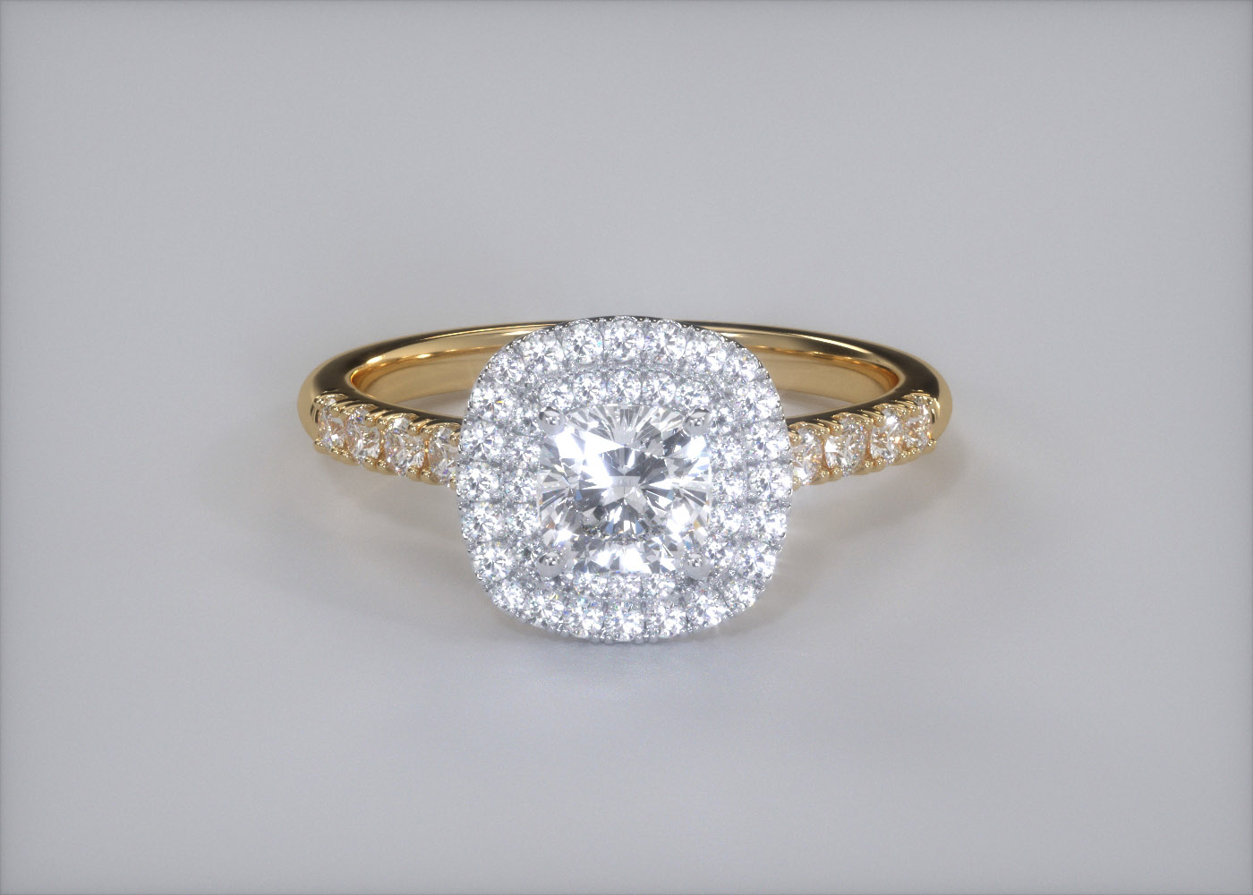 Diamond Set Cushion Eclat Diamond Ring in 9K Yellow Gold 360 image