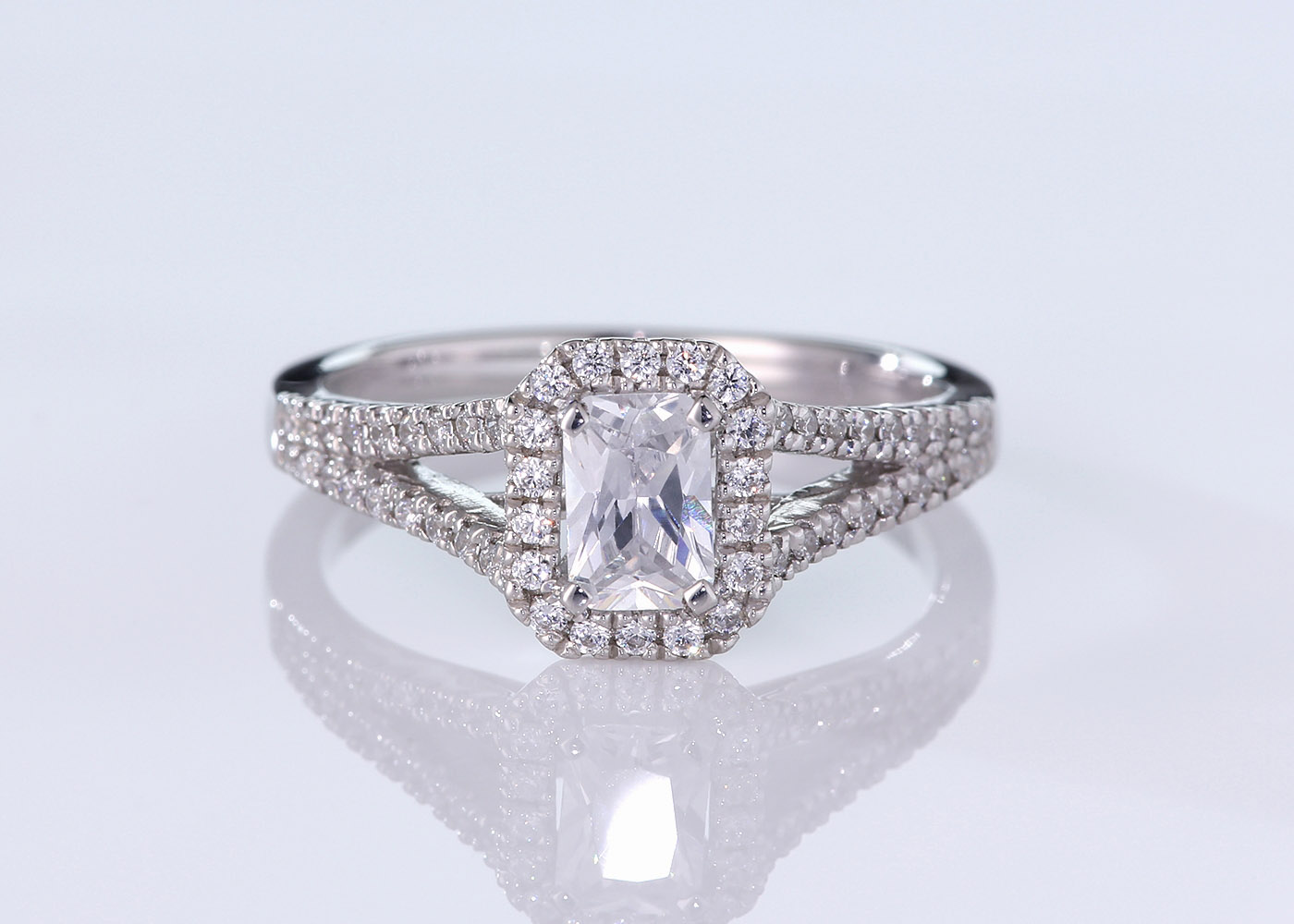 Diamond Set Emerald Adonia Diamond Ring in Platinum 360 image
