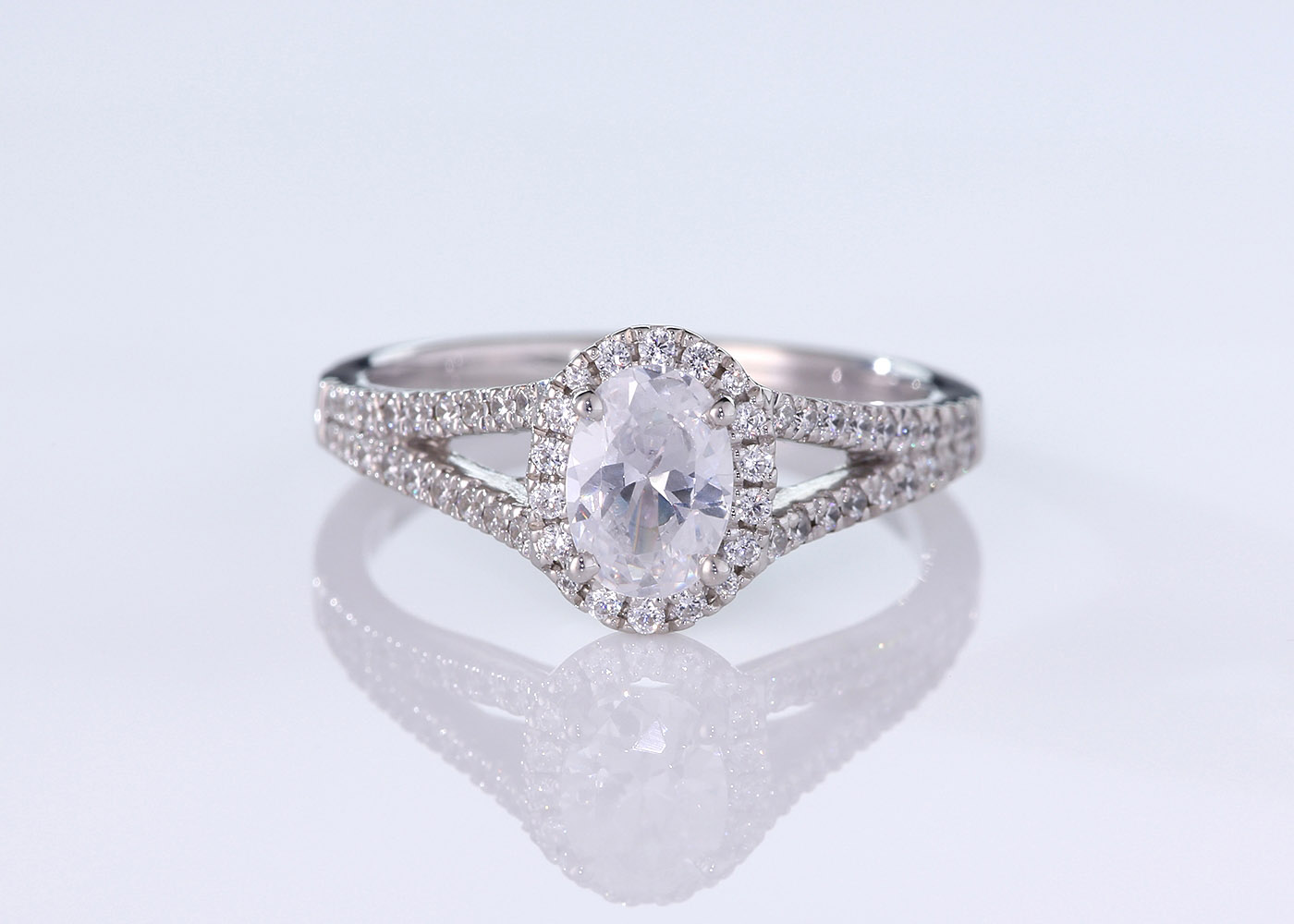 Diamond Set Oval Adonia Diamond Ring in 18K White Gold 360 image