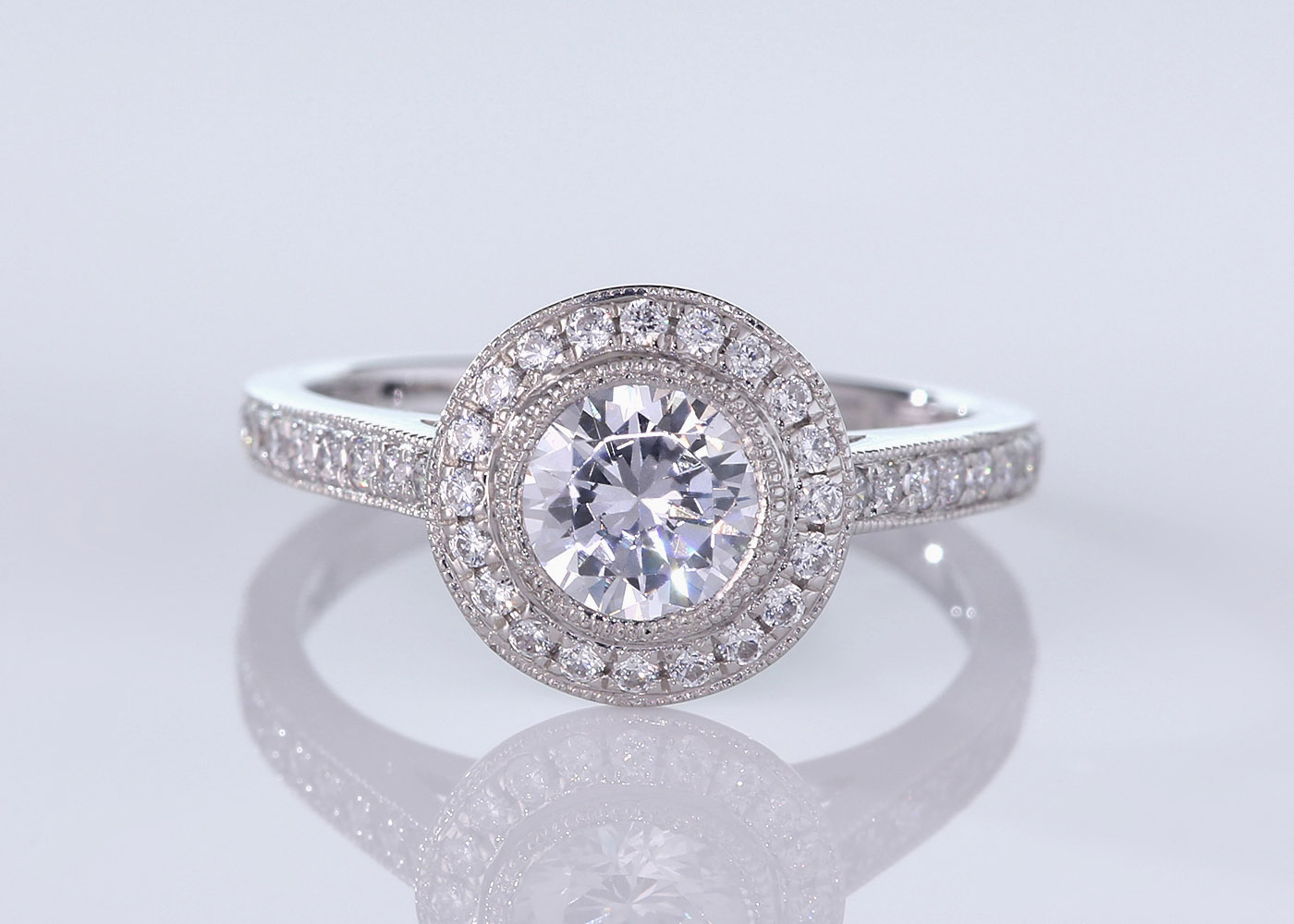 Diamond Set Round Brilliant Dante Diamond Ring in 18K White Gold 360 image