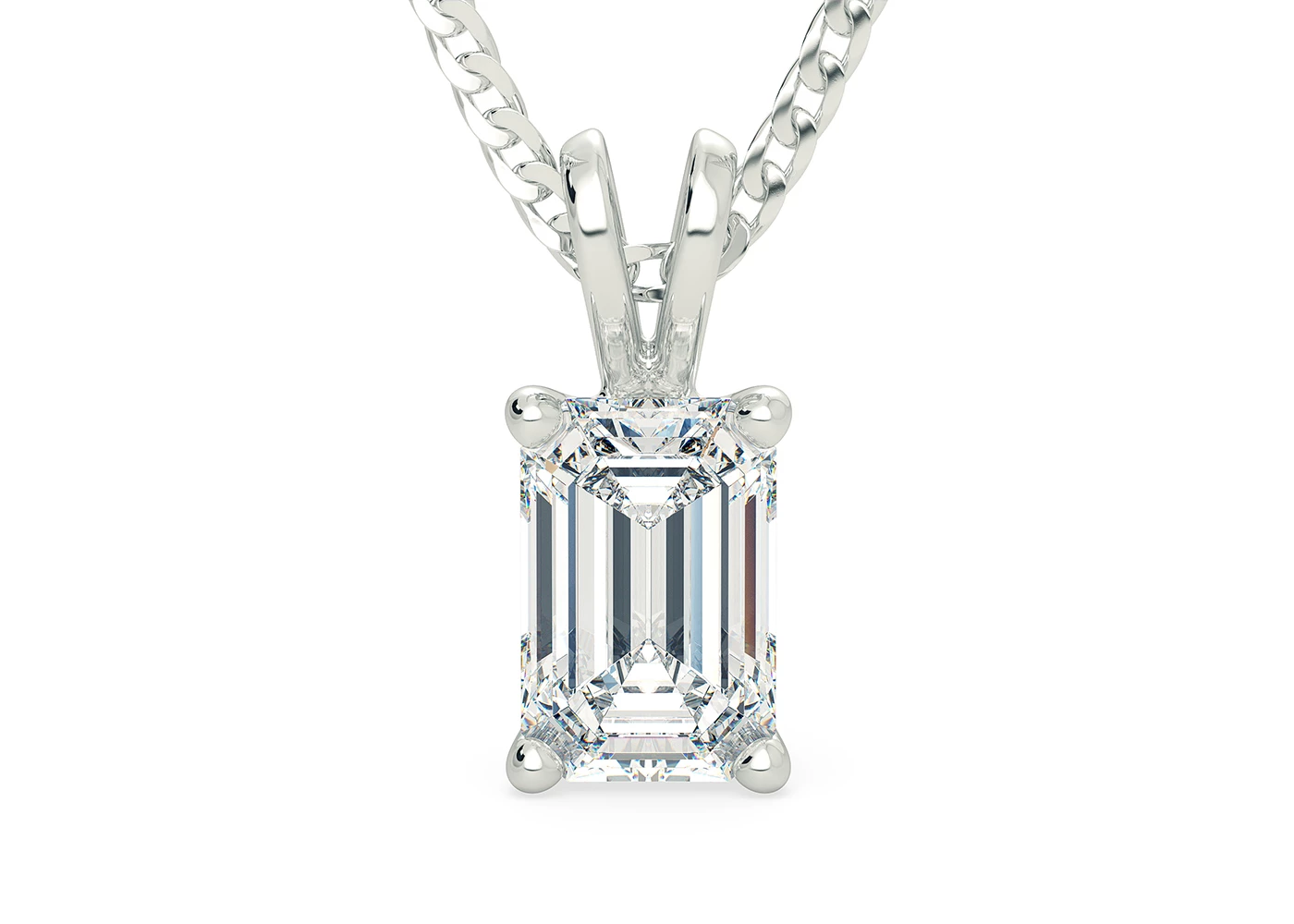 One Carat Emerald Diamond Pendant in 18K White Gold
