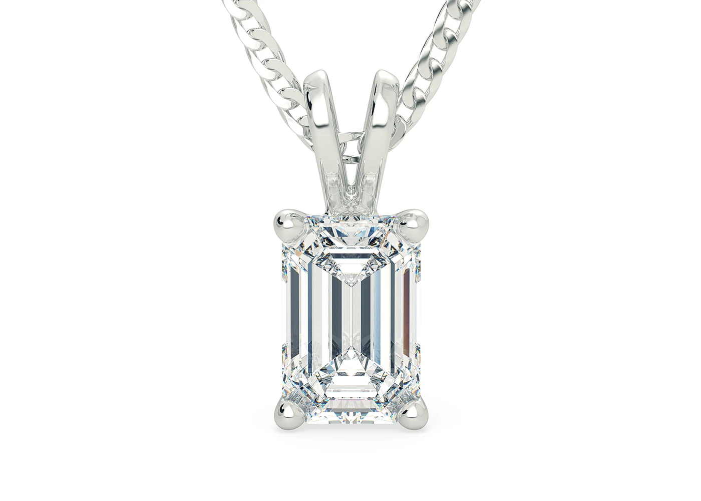 One Carat Emerald Diamond Pendant in 9K White Gold