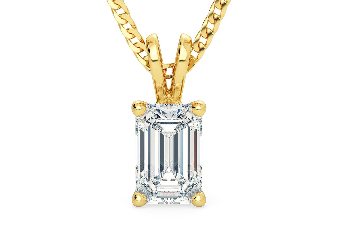 One Carat Emerald Diamond Pendant in 18K Yellow Gold