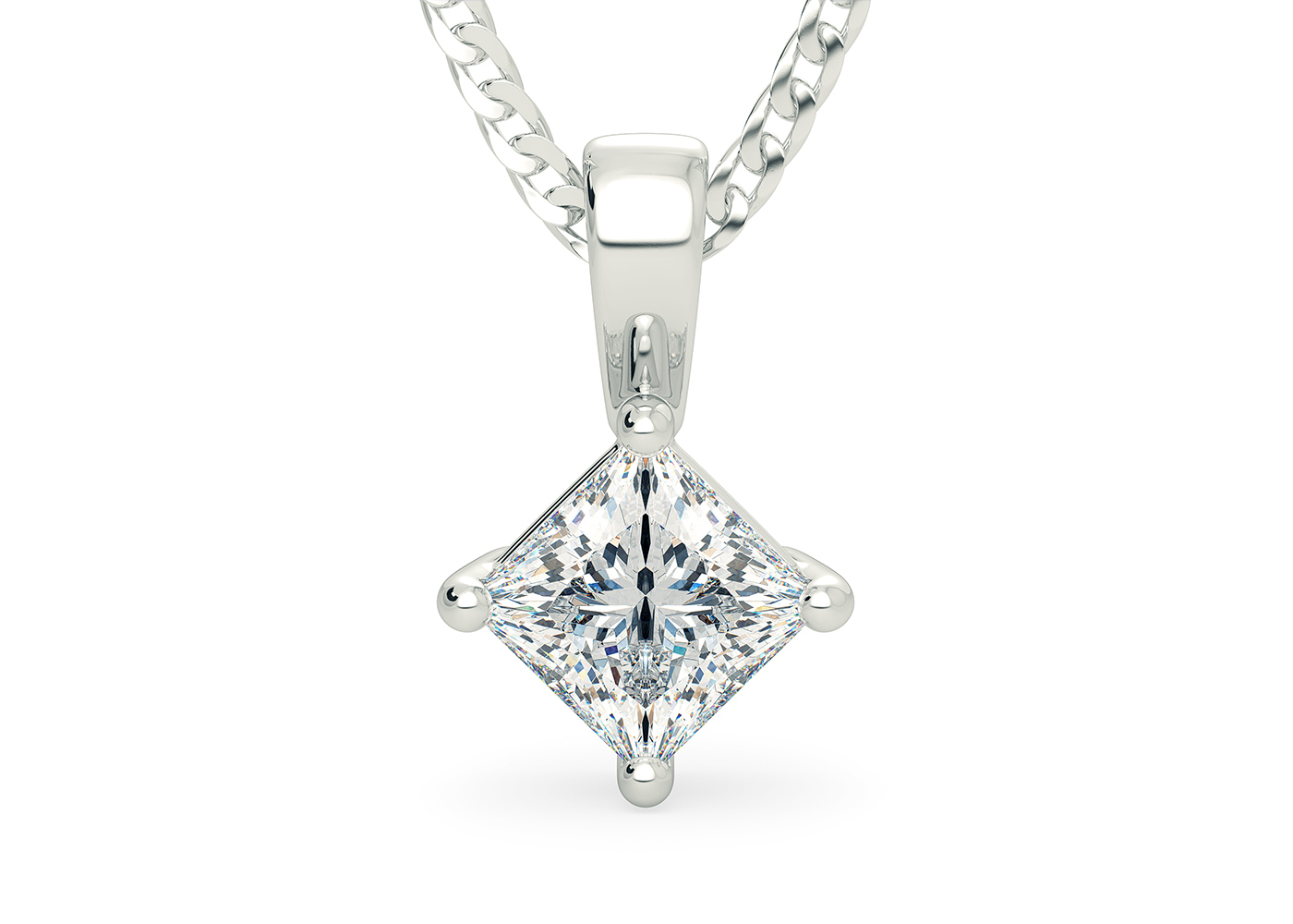 One Carat Princess Diamond Pendant in 18K White Gold