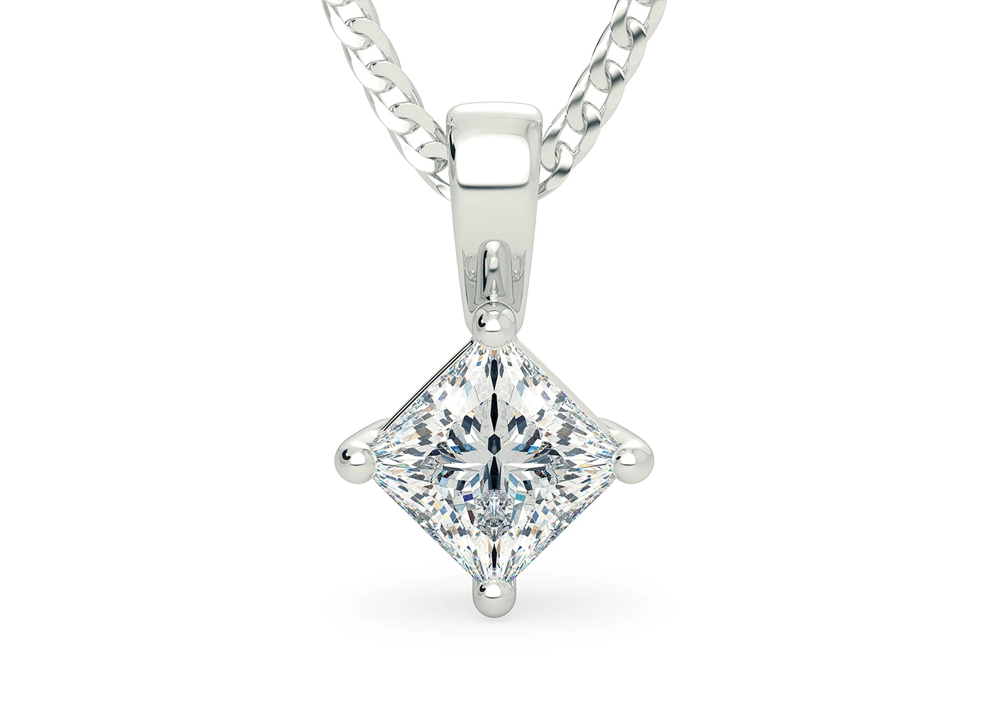 Half Carat Princess Diamond Pendant in 18K White Gold