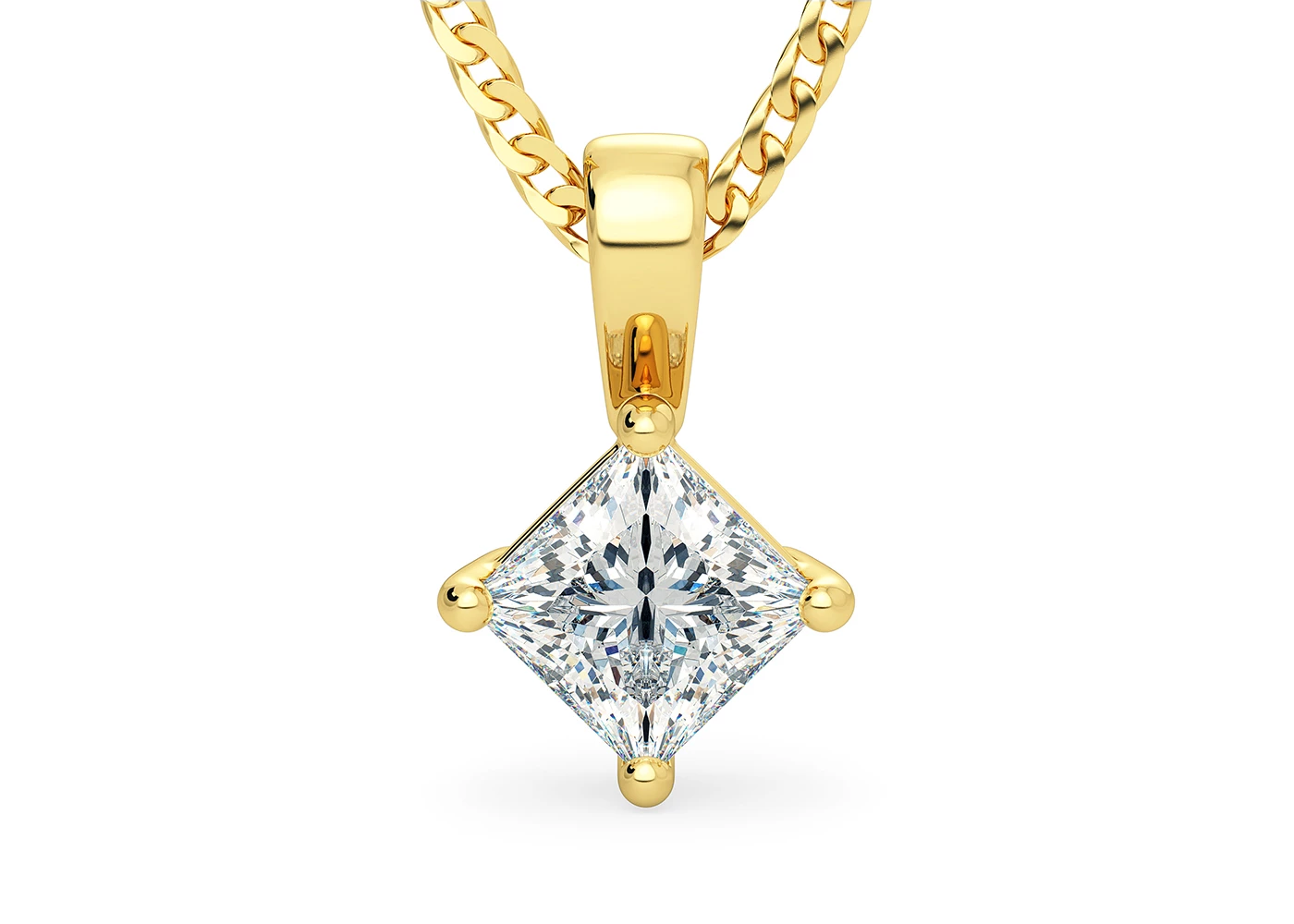 One Carat Princess Diamond Pendant in 18K Yellow Gold