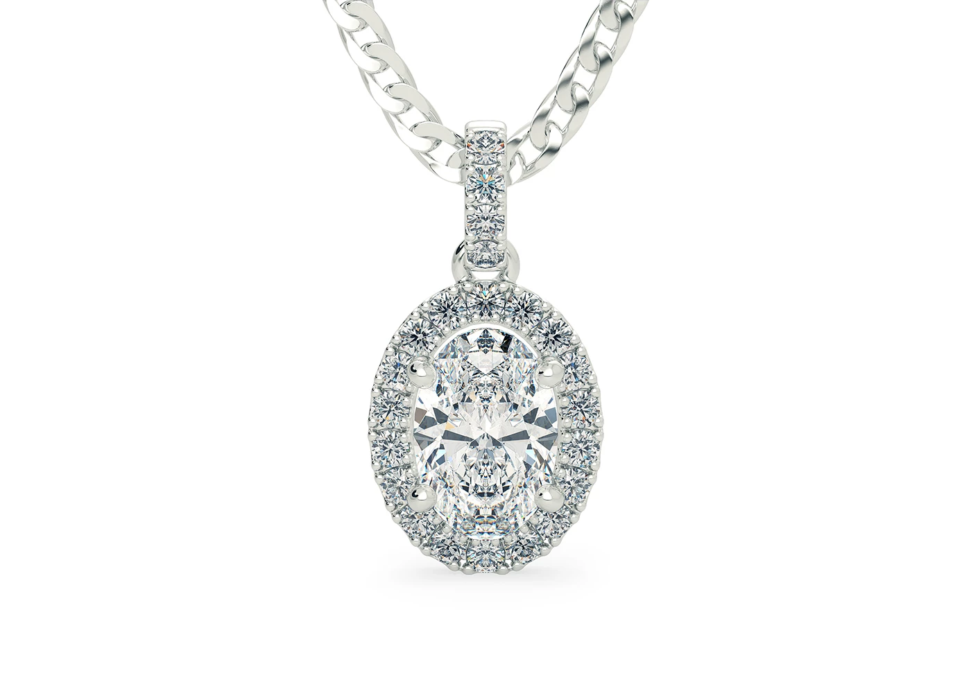 Oval Bijou Diamond Pendant in 18K White Gold