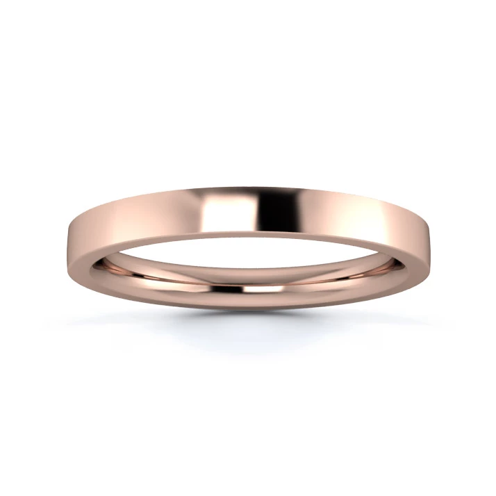 18K Rose Gold 2.5mm Heavy Weight Flat Court Flat Edge Wedding Ring