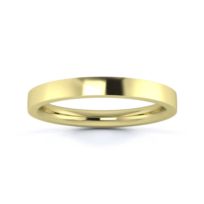 18K Yellow Gold 2.5mm Heavy Weight Flat Court Flat Edge Wedding Ring