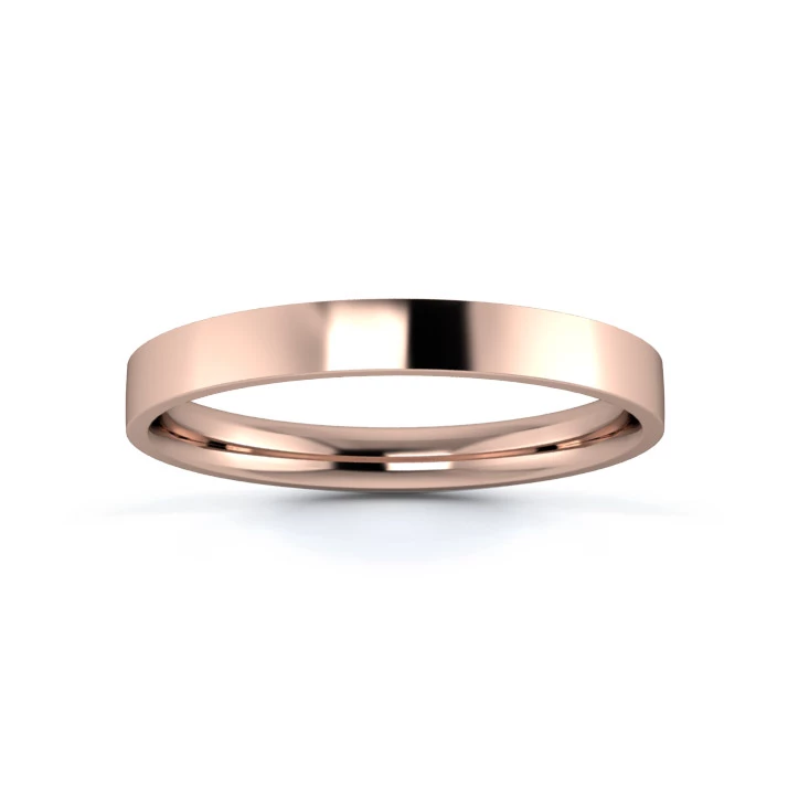 9K Rose Gold 2.5mm Light Weight Flat Court Flat Edge Wedding Ring