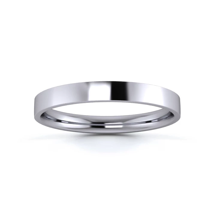 Platinum 950 2.5mm Light Weight Flat Court Flat Edge Wedding Ring