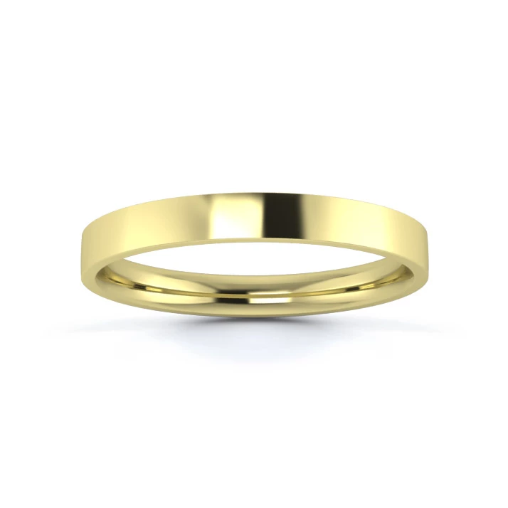 18K Yellow Gold 2.5mm Light Weight Flat Court Flat Edge Wedding Ring