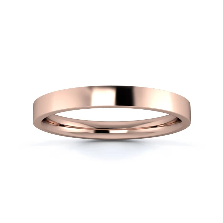 9K Rose Gold 2.5mm Medium Weight Flat Court Flat Edge Wedding Ring