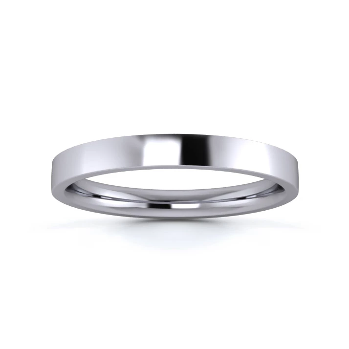 18K White Gold 2.5mm Medium Weight Flat Court Flat Edge Wedding Ring