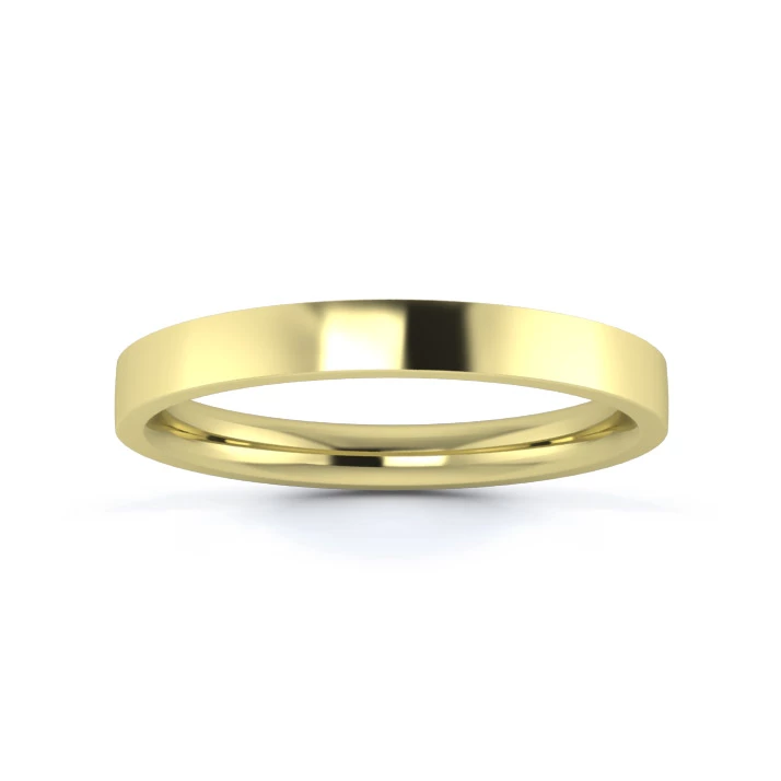 9K Yellow Gold 2.5mm Medium Weight Flat Court Flat Edge Wedding Ring