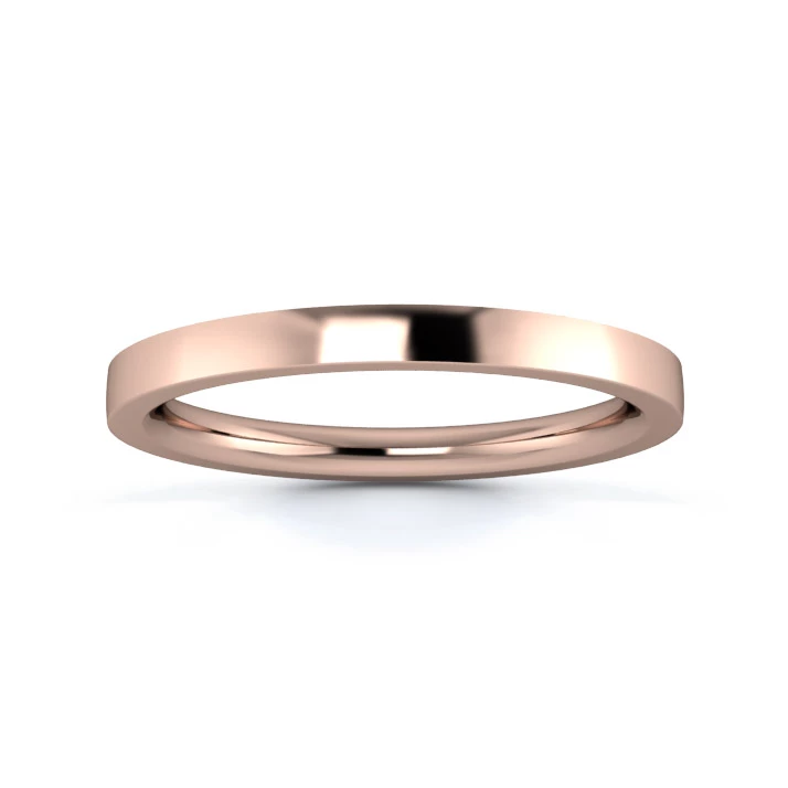 18K Rose Gold 2mm Heavy Weight Flat Court Flat Edge Wedding Ring
