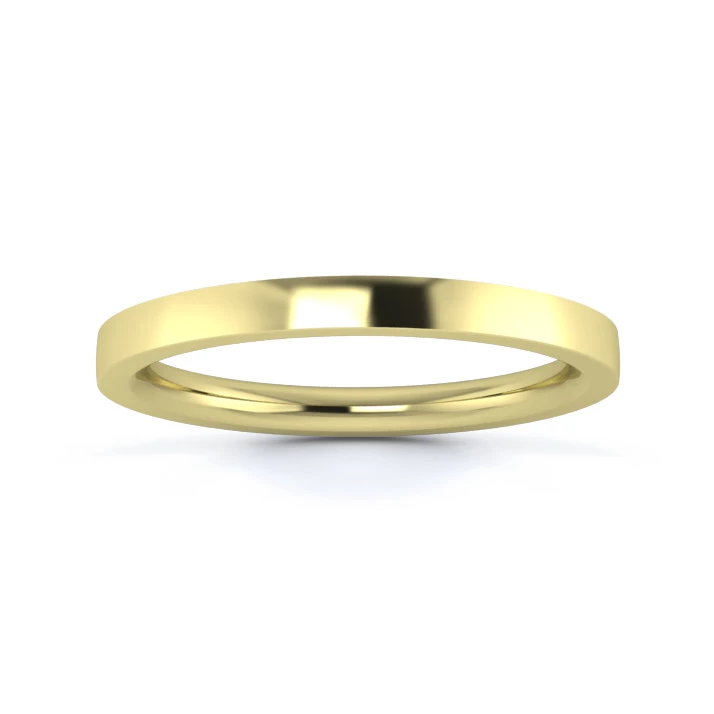 9K Yellow Gold 2mm Heavy Weight Flat Court Flat Edge Wedding Ring