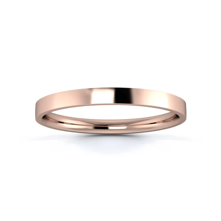 18K Rose Gold 2mm Light Weight Flat Court Flat Edge Wedding Ring