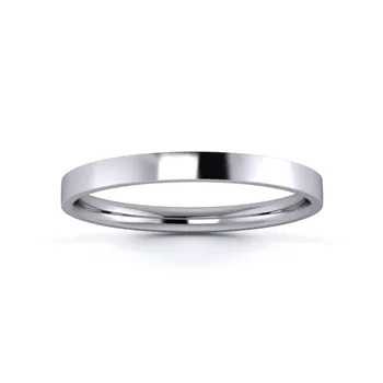 18K White Gold 2mm Light Weight Flat Court Flat Edge Wedding Ring