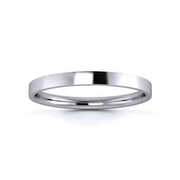 Palladium 950 2mm Light Weight Flat Court Flat Edge Wedding Ring