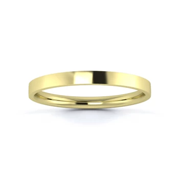 9K Yellow Gold 2mm Light Weight Flat Court Flat Edge Wedding Ring