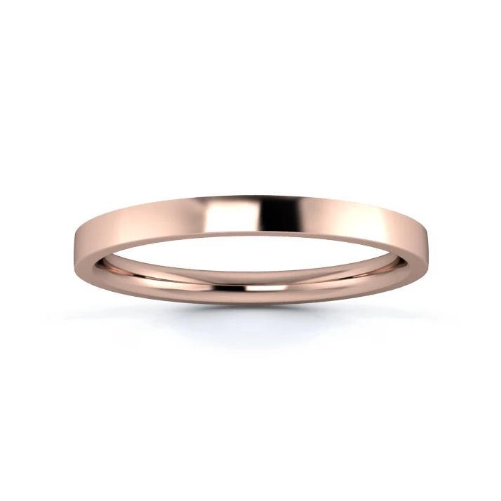 18K Rose Gold 2mm Medium Weight Flat Court Flat Edge Wedding Ring