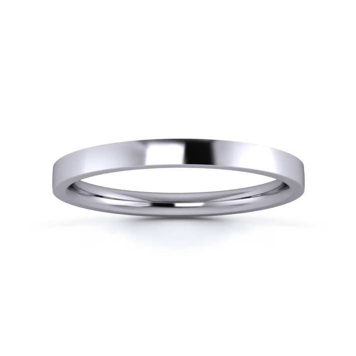 Platinum 950 2mm Medium Weight Flat Court Flat Edge Wedding Ring