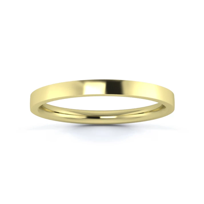 9K Yellow Gold 2mm Medium Weight Flat Court Flat Edge Wedding Ring