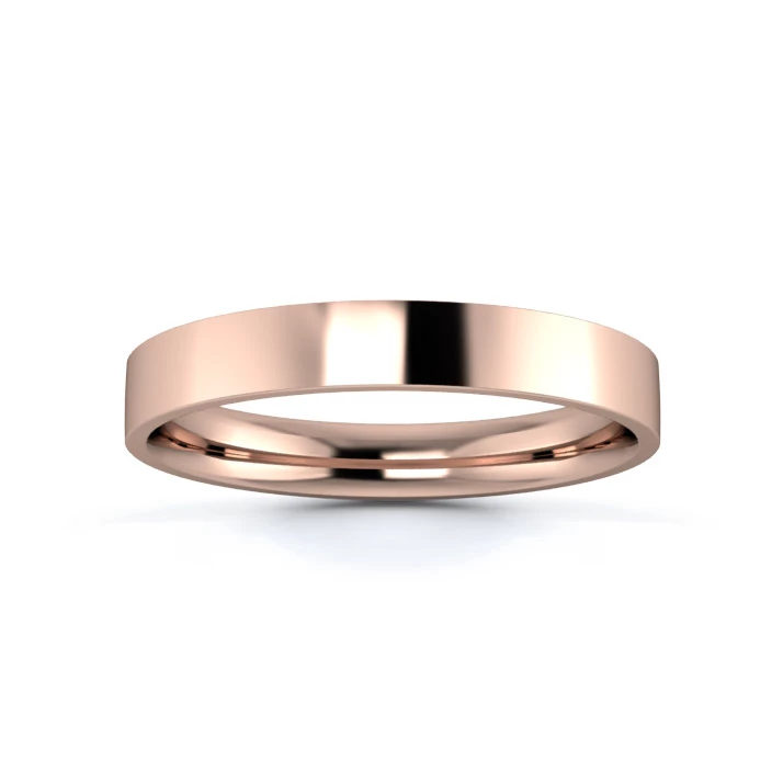 18K Rose Gold 3mm Light Weight Flat Court Flat Edge Wedding Ring