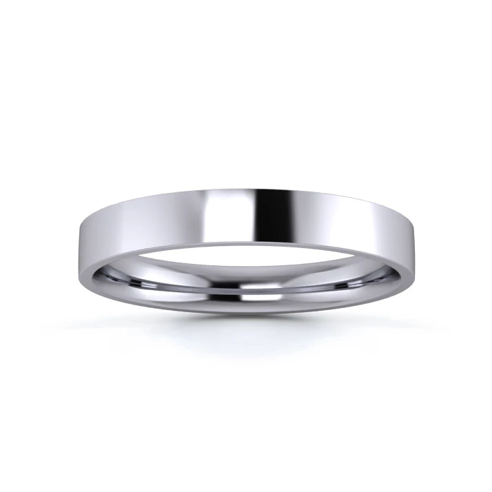 Palladium 950 3mm Light Weight Flat Court Flat Edge Wedding Ring
