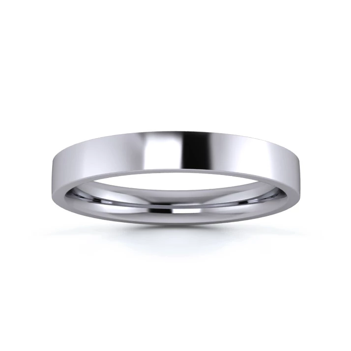 Platinum 950 3mm Medium Weight Flat Court Flat Edge Wedding Ring