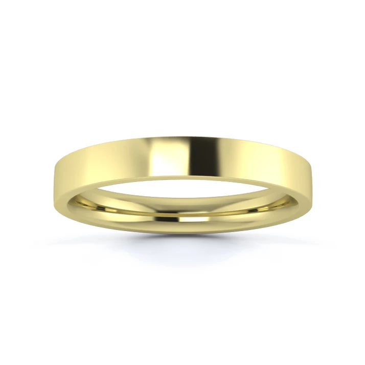 18K Yellow Gold 3mm Medium Weight Flat Court Flat Edge Wedding Ring
