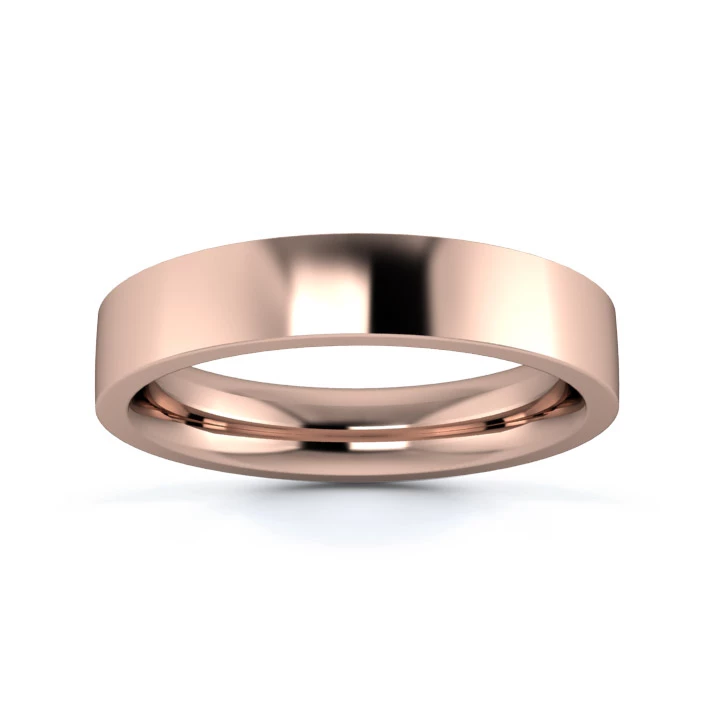 18K Rose Gold 4mm Heavy Weight Flat Court Flat Edge Wedding Ring