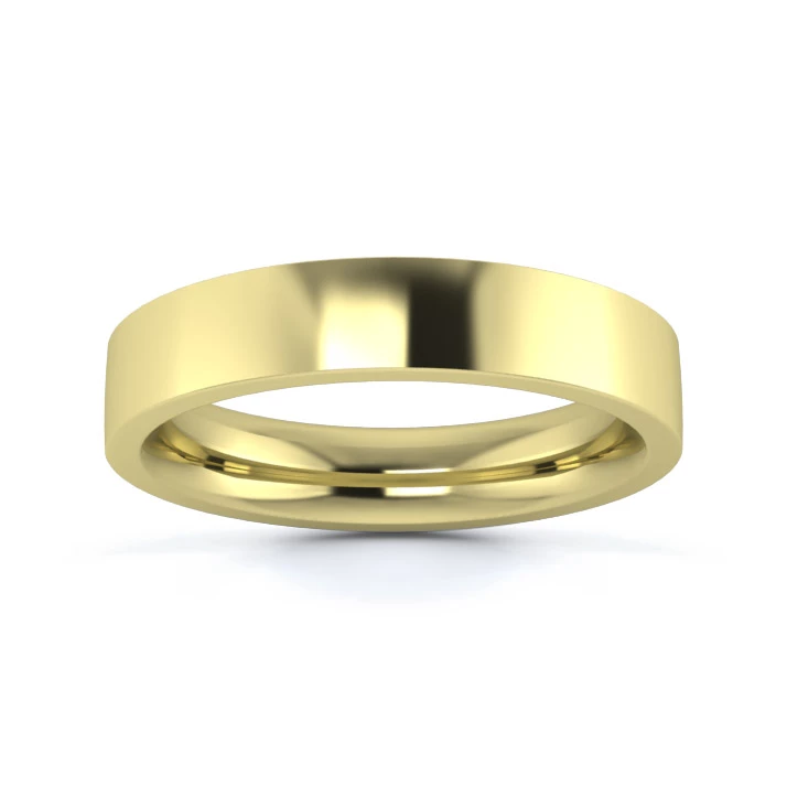 18K Yellow Gold 4mm Heavy Weight Flat Court Flat Edge Wedding Ring