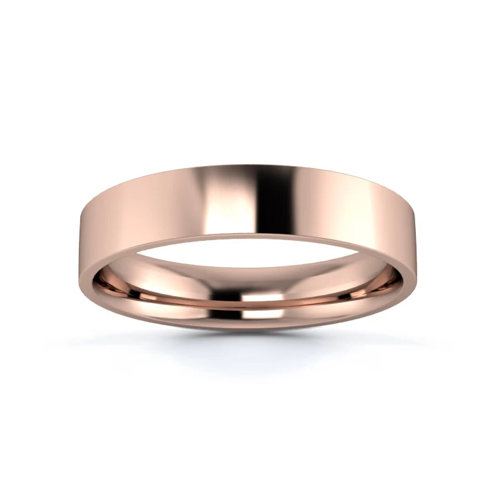 18K Rose Gold 4mm Light Weight Flat Court Flat Edge Wedding Ring
