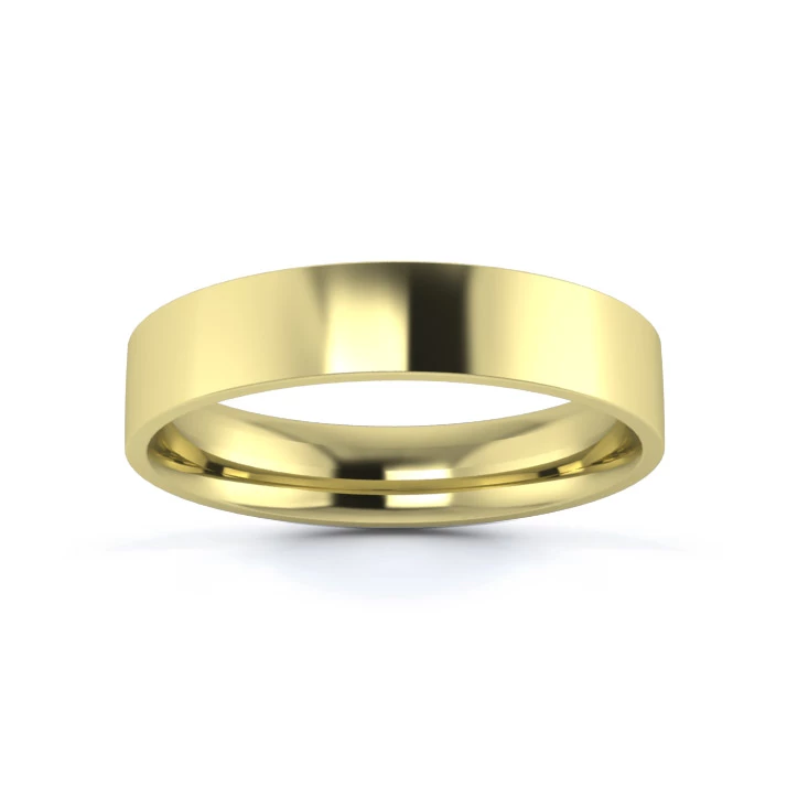 18K Yellow Gold 4mm Light Weight Flat Court Flat Edge Wedding Ring