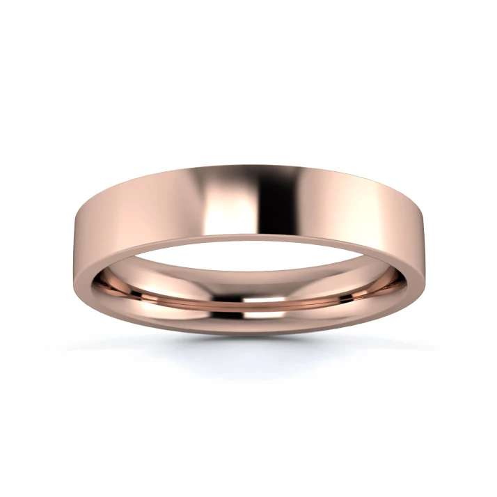 9K Rose Gold 4mm Medium Weight Flat Court Flat Edge Wedding Ring