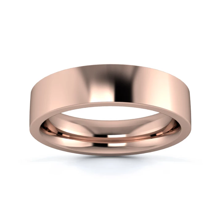 18K Rose Gold 5mm Heavy Weight Flat Court Flat Edge Wedding Ring