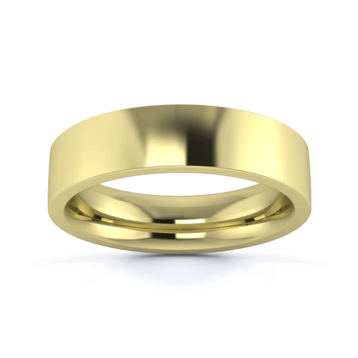 9K Yellow Gold 5mm Heavy Weight Flat Court Flat Edge Wedding Ring
