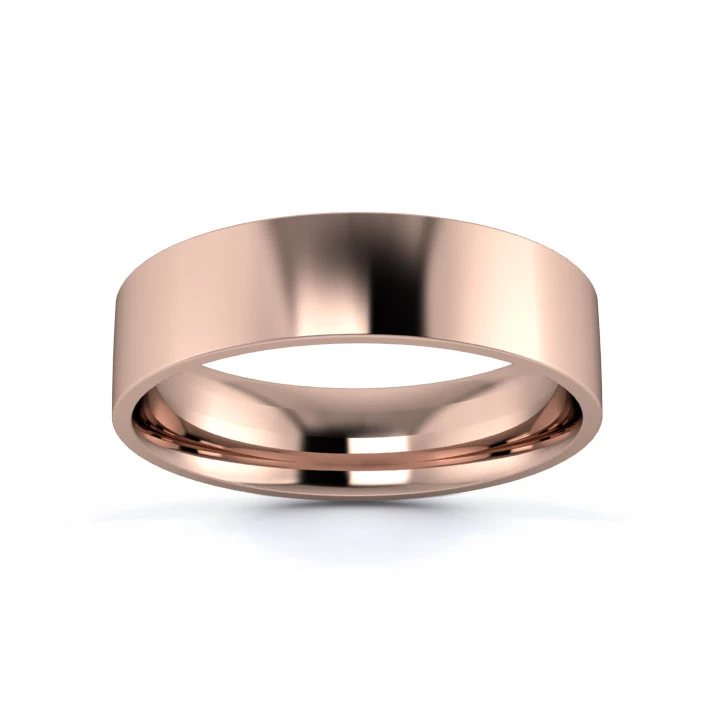 18K Rose Gold 5mm Light Weight Flat Court Flat Edge Wedding Ring