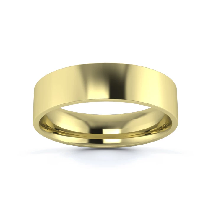 18K Yellow Gold 5mm Light Weight Flat Court Flat Edge Wedding Ring