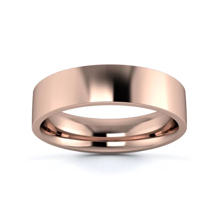 9K Rose Gold 5mm Medium Weight Flat Court Flat Edge Wedding Ring