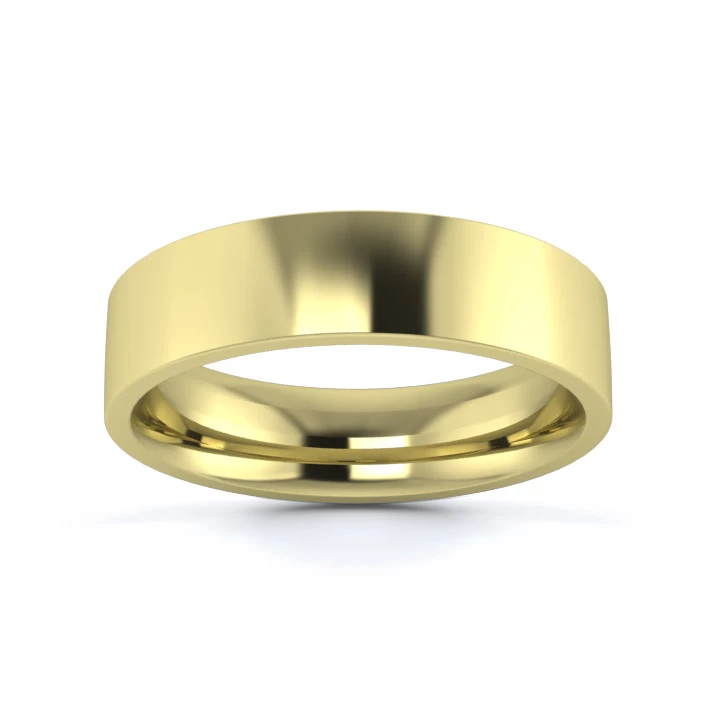 18K Yellow Gold 5mm Medium Weight Flat Court Flat Edge Wedding Ring