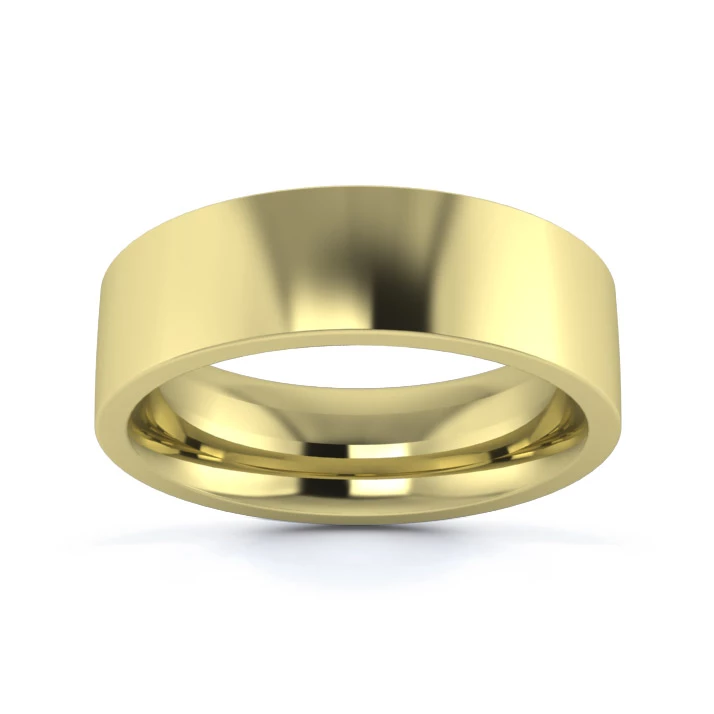 18K Yellow Gold 6mm Heavy Weight Flat Court Flat Edge Wedding Ring