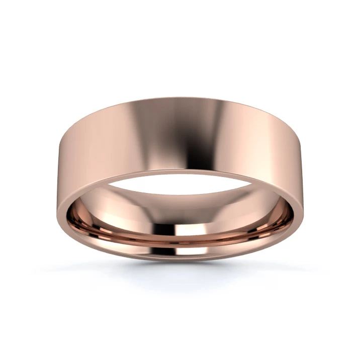 9K Rose Gold 6mm Light Weight Flat Court Flat Edge Wedding Ring
