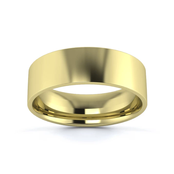 9K Yellow Gold 6mm Light Weight Flat Court Flat Edge Wedding Ring